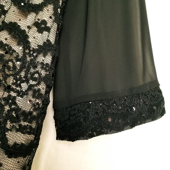 R&M Richards Black Stretch Lace Illusion Dress Sequins Sheer 3/4 Sleeves Size 14 - Picture 7 of 11
